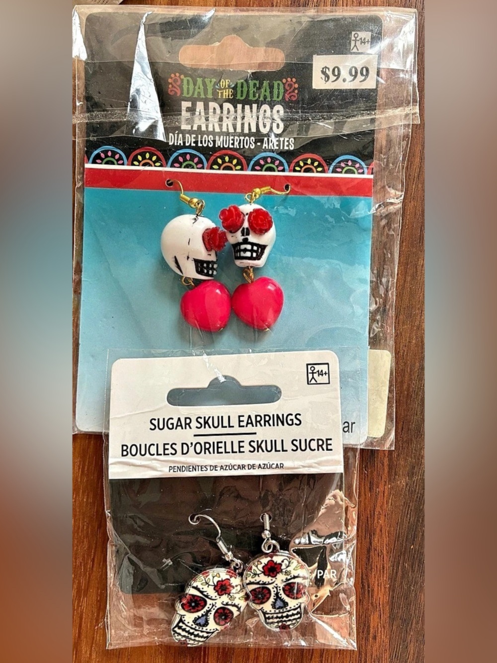 Lot of 2 Day of The Dead Novelty Amscan Sugar Skull Earrings White & Pink NWT